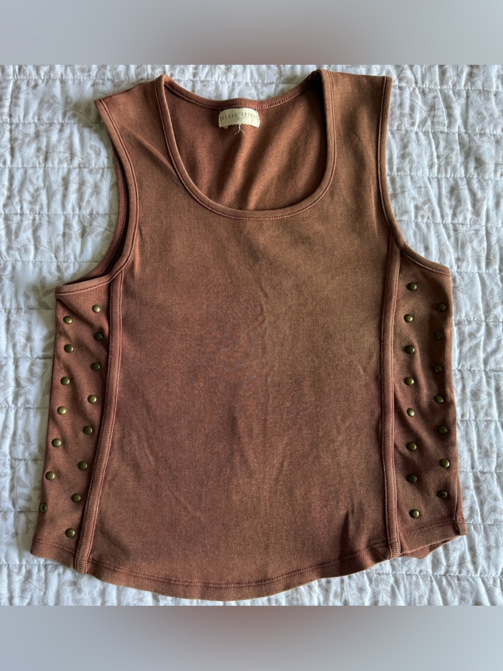 Gilded Intent Rust Brown Scoop Neck Tank with Brass Studs